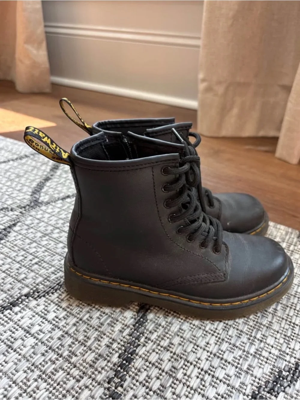 Kids Doc. Martens black Lace-Up Combat Boots with Side Zip